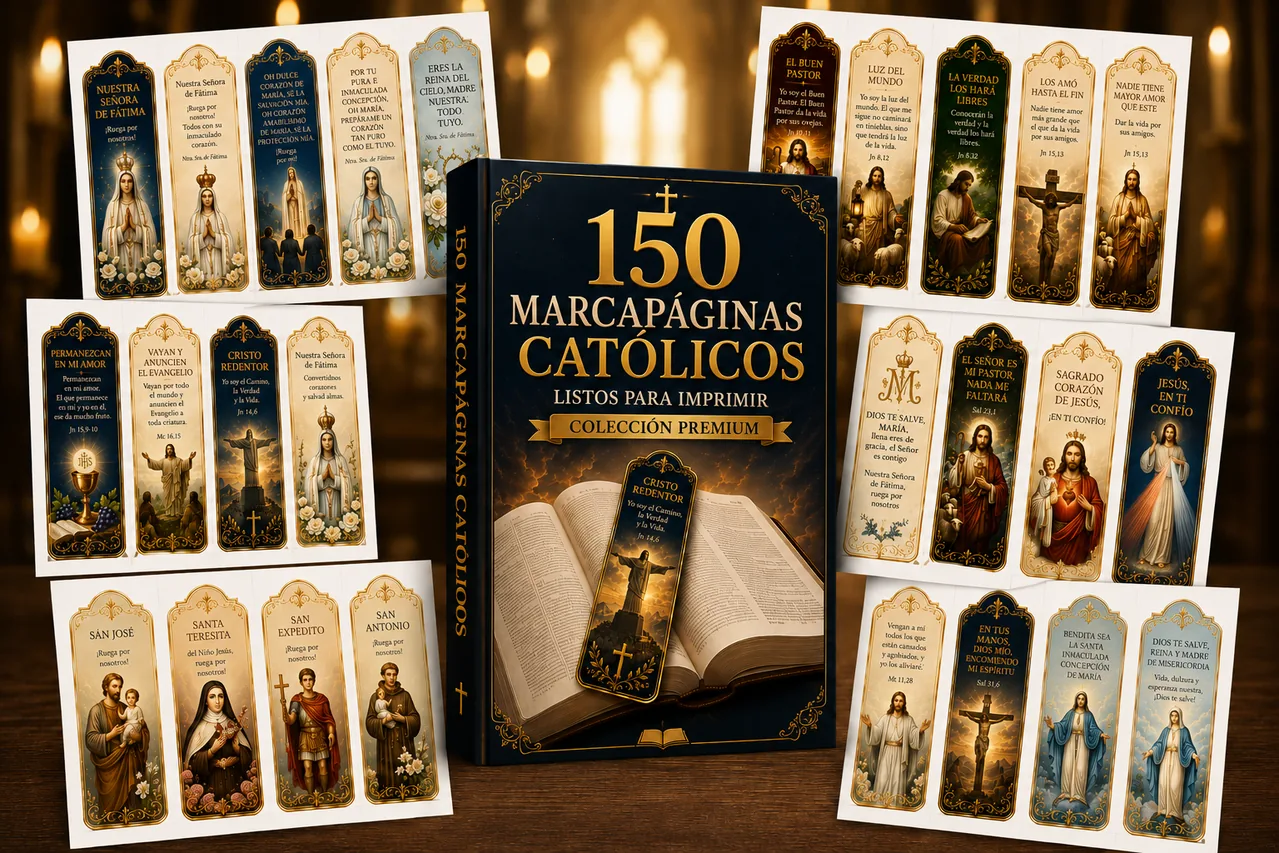 150 Marcapáginas Católicos Mockup 3D